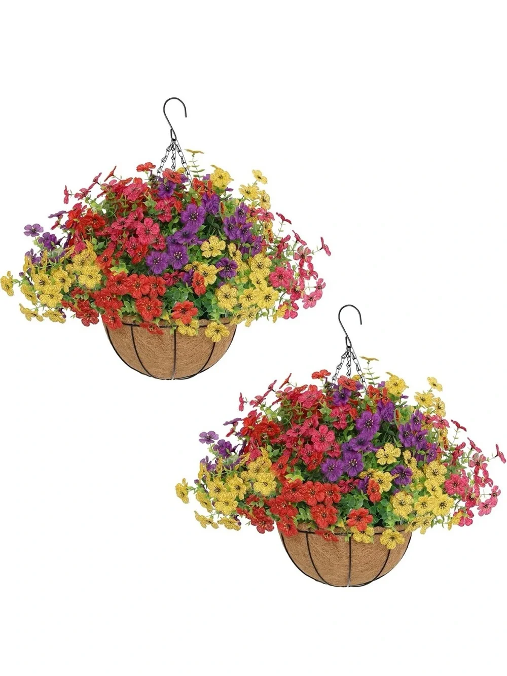 Outdoor Decorative Hanging Basket with Multicolor Flowers